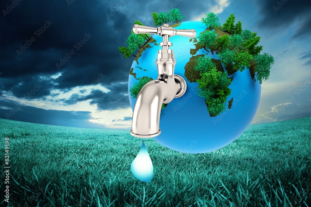 Poster composite image of earth with faucet
