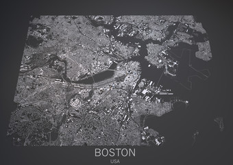 Cartina di Boston, Usa, vista satellitare, mappa in 3d