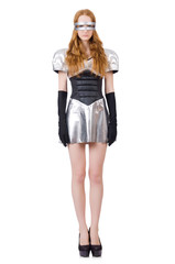 Woman in tech concept isolated on white