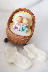 Fototapeta na wymiar Baptism Little baby socks and little toy