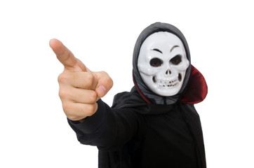 Man in horror costume with mask isolated on white