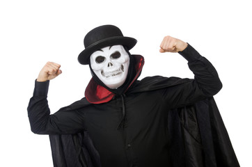 Man in horror costume with mask isolated on white