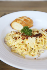 Spaghetti Carbonara with bacon and cheese