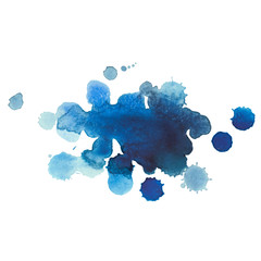 Abstract watercolor aquarelle hand drawn blue drop splatter