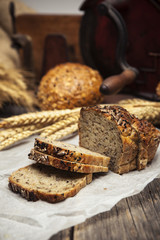 Delicious homemade bread with whole grains and black cumin