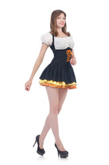 Girl in bavarian costume isolated on white