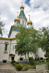 Fototapeta na wymiar Spring Landscape of Russian Church - Sofia, Bulgaria