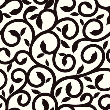 seamless pattern of swirl branch and leaves