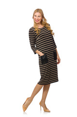 Pretty woman in brown dress isolated on white