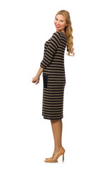 Pretty woman in brown dress isolated on white