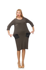 Pretty woman in brown dress isolated on white