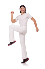 A man in white sportswear isolated on white