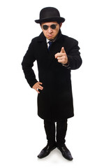 Man wearing black coat isolated on white