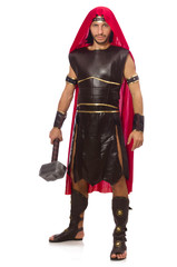 Gladiator with hammer isolated on white