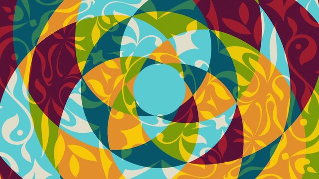 Colored animation with rotating floral decorative patterns