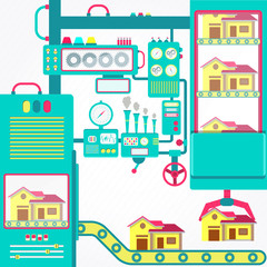 Colorful factory of houses with cute machines