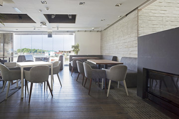 Interior of an elegant riverside cafe