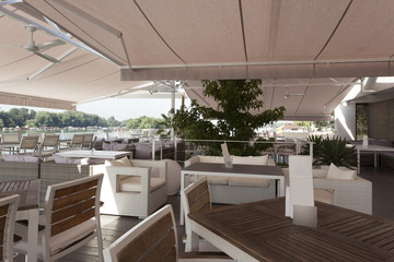 Modern riverside cafe