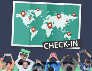 Check In Cartography Location Spot Travel World Global Concept