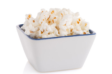 Popcorn in a white bowl