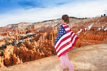 Woman with USA flag, Bryce Canyon National Park
