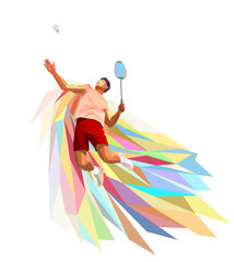 Polygonal professional badminton player on colorful low poly