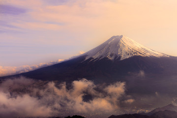 Mount Fuji Over the Cloud in the Evening