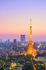 Fotobehang Luchtfoto van Tokyo City en Tokyo Tower © Wiennat M