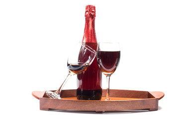 red wine and glass isolated on a white background