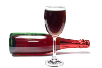 red wine and glass isolated on a white background