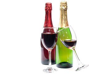 red wine and grapes wine  isolated on a white backgroundglass