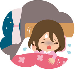 就寝中にうなされる女性