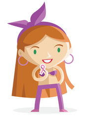 mujer con el símbolo de la lucha al cáncer de mama