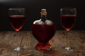 Bottle of red wine and glasses