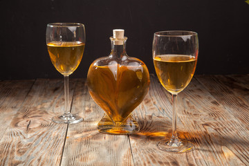 Bottle of white wine and glasses