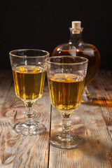 Bottle of white wine and glasses