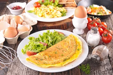 Crédence de cuisine en verre imprimé Oeufs sur le plat omelette, oeuf au plat, oeuf brouillé