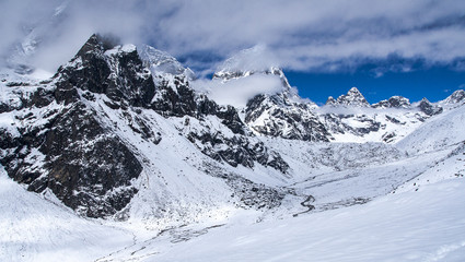 trail trekking in the Himalayas between Dingboche and Dughla