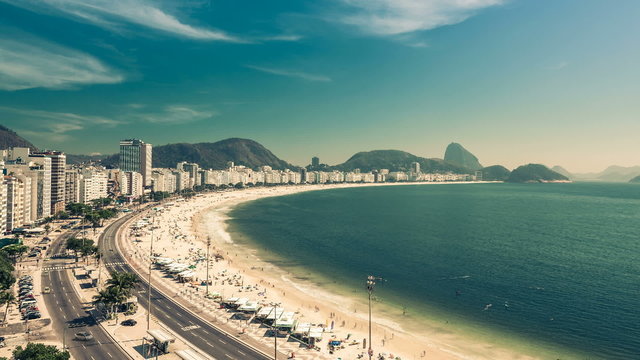Copacabana Beach high angle street Time Lapse in Rio de Janeiro, Brazil.