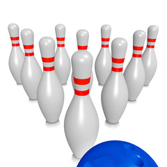 Bowling pins and ball