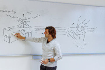 Teacher writing on blackboard