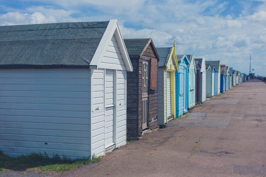 Colorful beach huts by the seaside