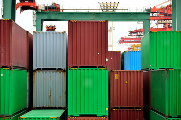 Fototapeta premium Cargo container yard, the Port of Tokyo, Japan