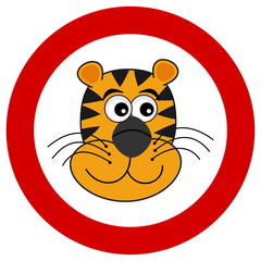 tiger head smiling in road sign
