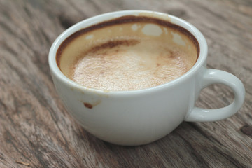 latte coffee in cup on wood background