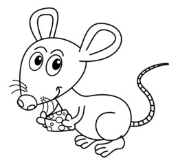 mouse with his piece of cheese for coloring
