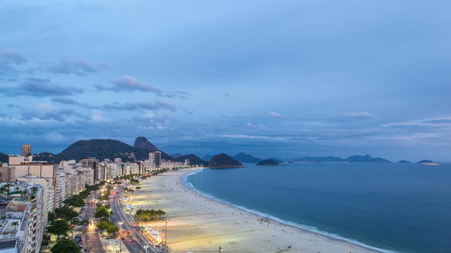 Copacabana Beach high angle view in Rio de Janeiro, Brazil.