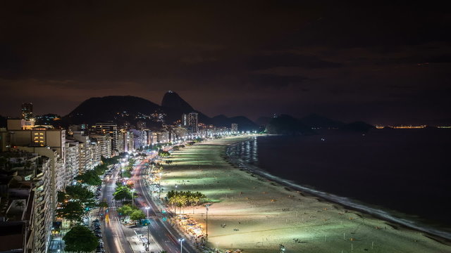 Copacabana Beach at night Time Lapse, Brazil