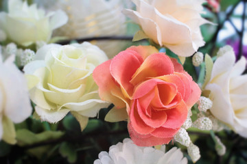 Beautiful vintage roses of artificial flowers