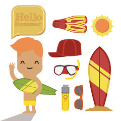 Beach Boyl Cute Character in Summer (Vector Set)